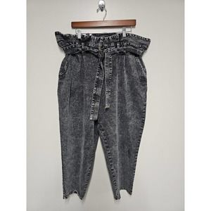 Who What Wear Womens size 20W Black Acid Wash Paper Bag Denim Jean Pants